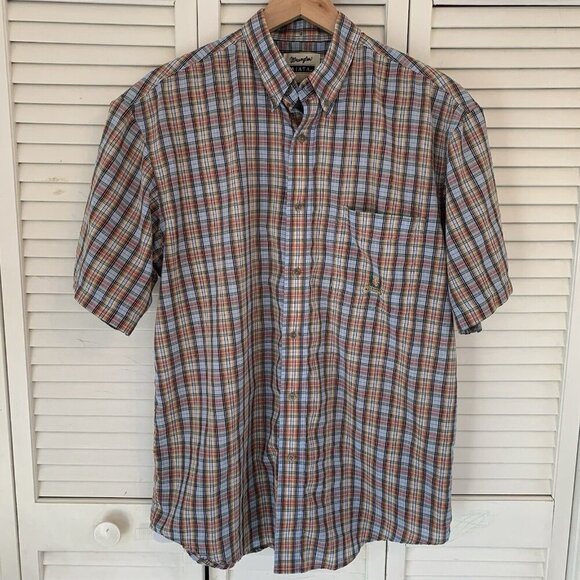 Wrangler Riata Classic Fit Shirt Rainbow Plaid Short Sleeve Button Down Mens L - Picture 1 of 11